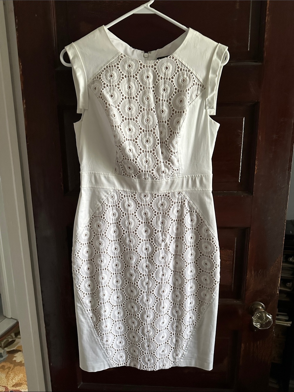 Adrianna Papell White Eyelet Midi Sheath Dress